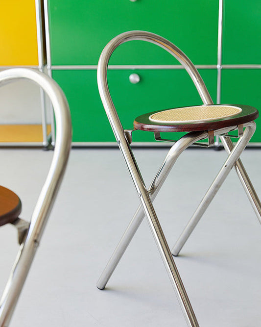 French-Style Rattan Folding Stool